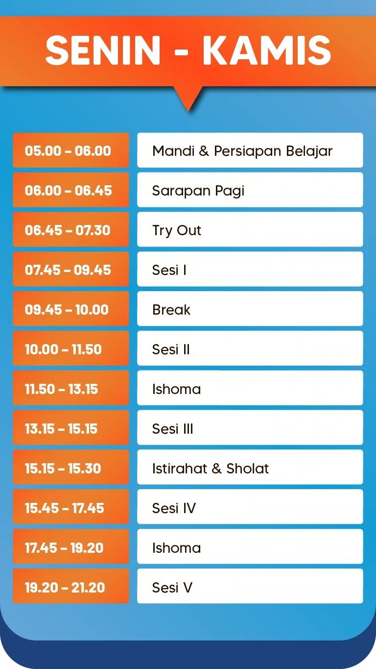 time table program karantina jadwal senin-kamis